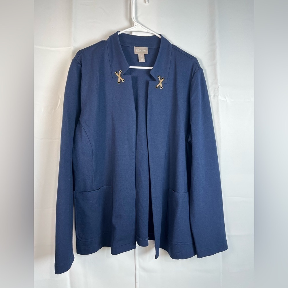 Chicos Womens Open Blazer With Pockets Navy Blue Size Chicos 2 Soft Cozy